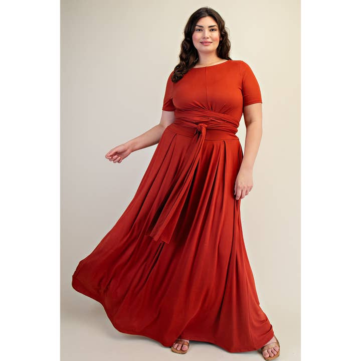 PLUS SIZE SOFT KNIT WRAP AROUND TOP MAXI SKIRT SET for wholesale by The Curve LA
