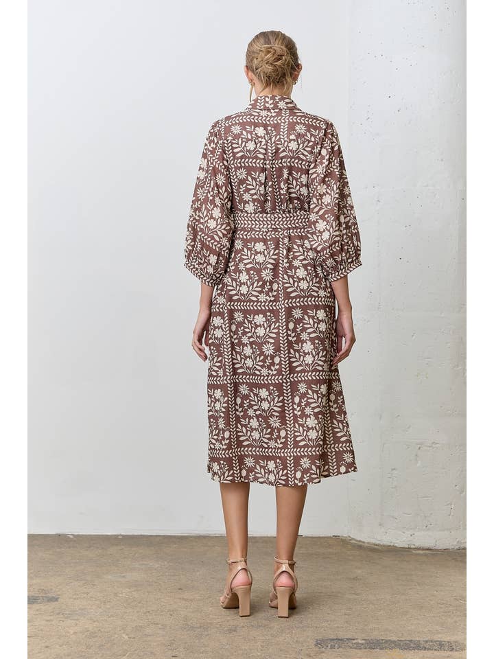 Polagram by Wellmade USA - Wholesale Dress - Women's - BORDER FLORAL PRINT SHIRT DRESS4