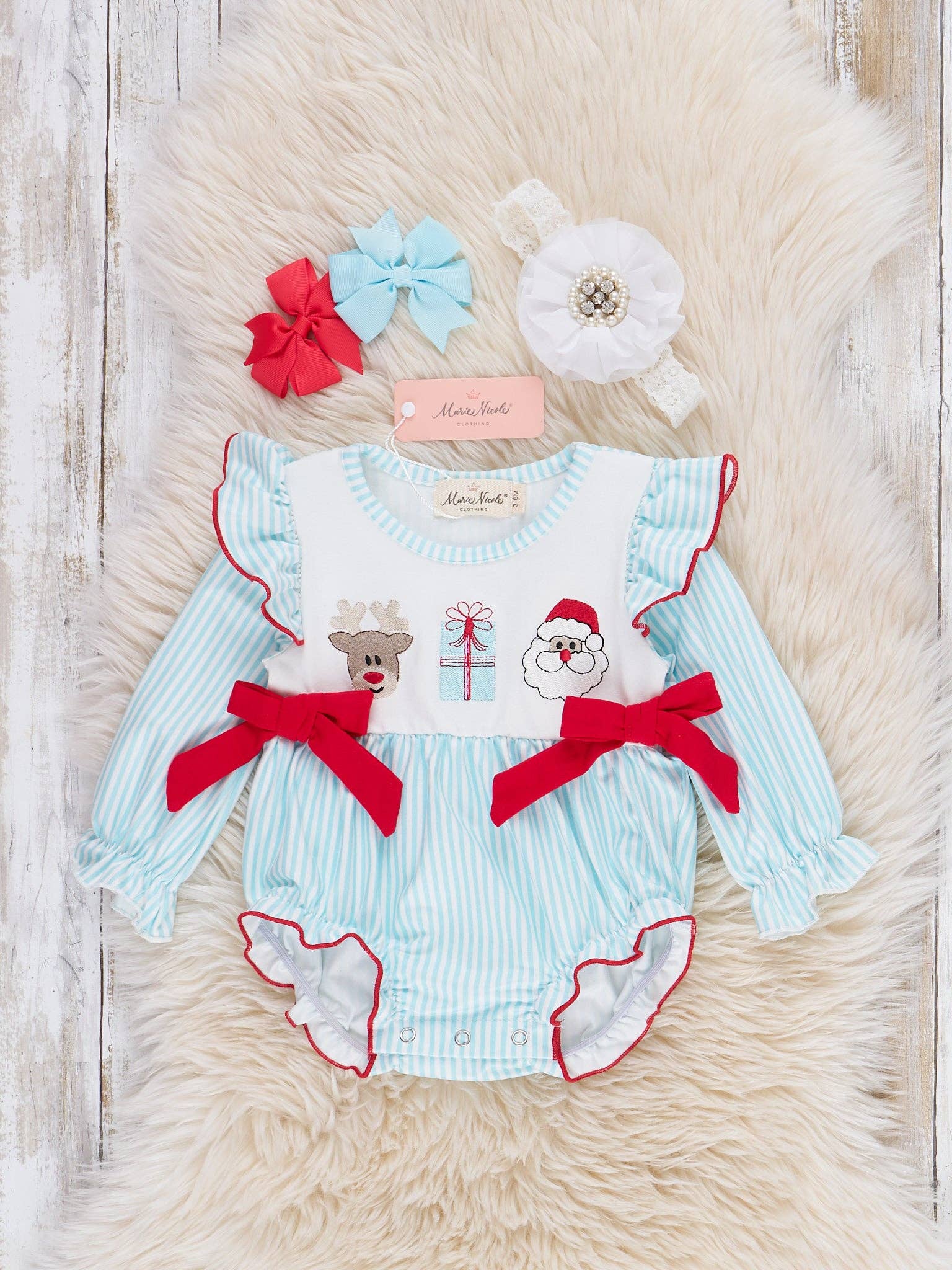 Marie Nicole Clothing - Wholesale Bodysuit (Non-Footed) - Baby - Season's Greetings Embroidered Ruffle Bubble0