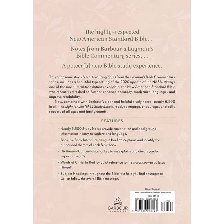 Barbour Publishing, Inc. - Wholesale Book - Adult - Light for Life NASB Study Bible (Blush Bouquet)