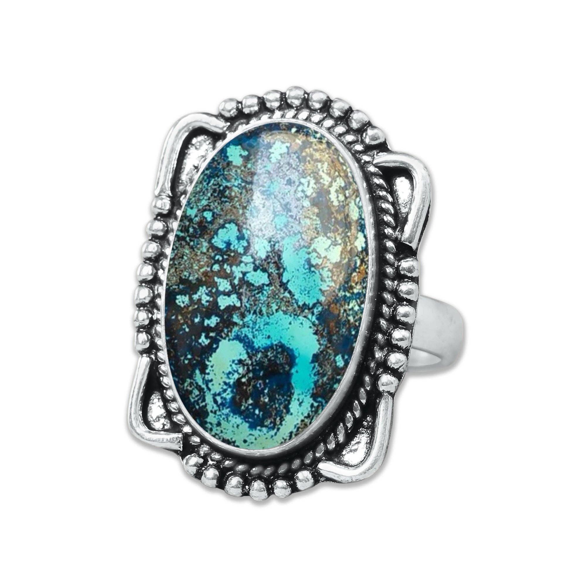 Handmade Jewels – wholesale Cocktail/Statement Ring – Chrysocolla-ringar – Silverpläterade, Handgjorda, Jordnära Havsgröna (US Storlekar 6–10, Tillverkade på Beställning)11