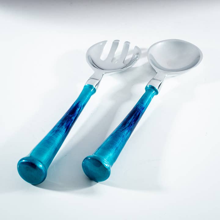 Brushed Aqua Salad Servers 26 cm for wholesale by Tilnar Art