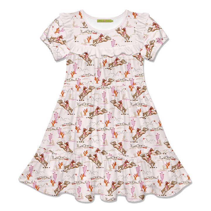 Girls Western Pink Rodeo Girl Ruffle Tiered A-Line Dress for wholesale by Millie Loves Lily