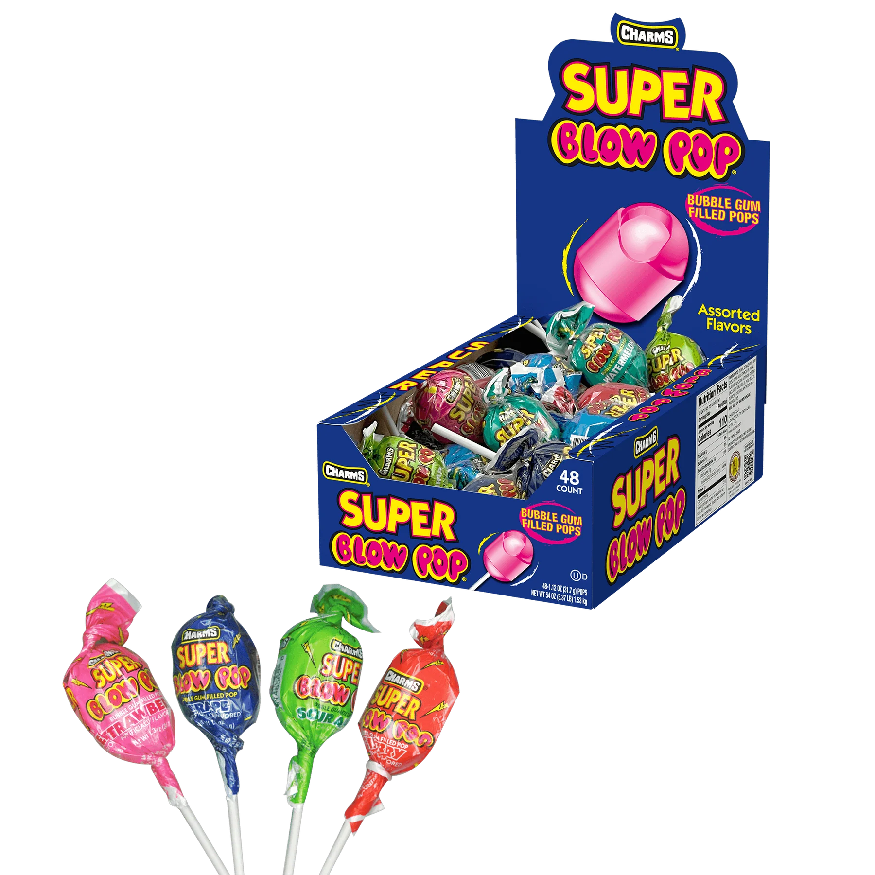 Royal Wholesale - Wholesale Lollipop - Charms Super Blow Pop 48ct0