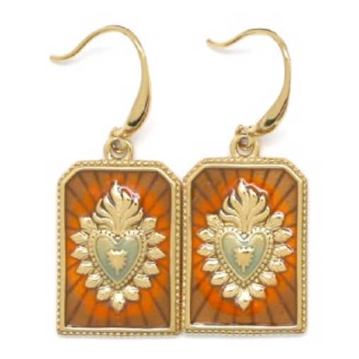 Enamel Heart Flame Earrings in Rust - E4-244 for wholesale by LIZOU