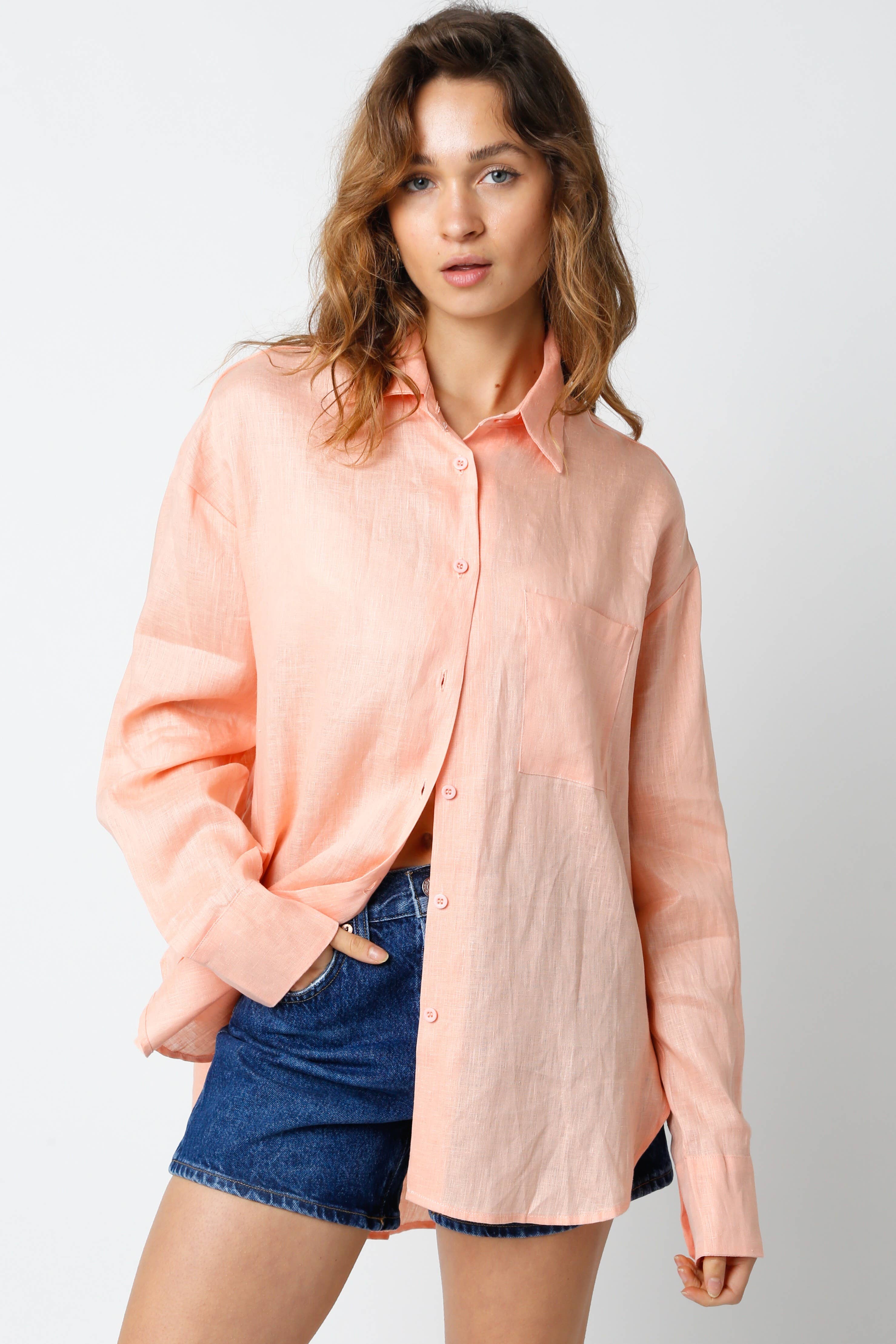 Olivaceous – wholesale Buttoned-down shirt – Women's – Helen Linen Shirt23