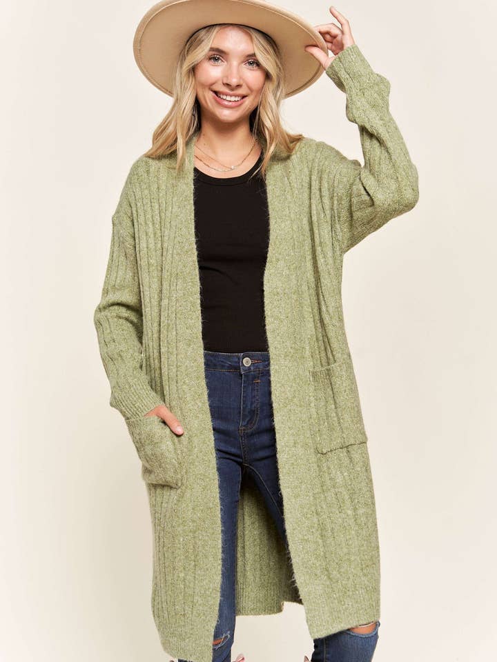 Madelyn - Wholesale Cardigan - Women's - LESW2616-CABLE KNIT OPEN CARDIGAN