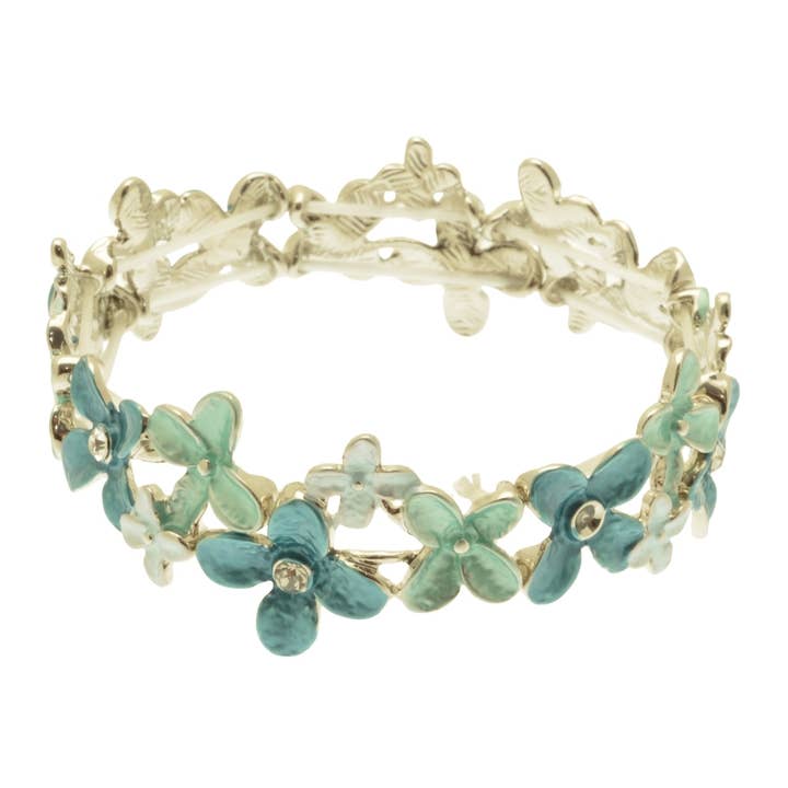 Aqua Crystal Flower Elasticated Bracelet for wholesale by Miss Milly Limited