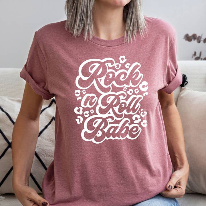 Rock N Roll Babe Mauve Tee for wholesale by Simply Tees