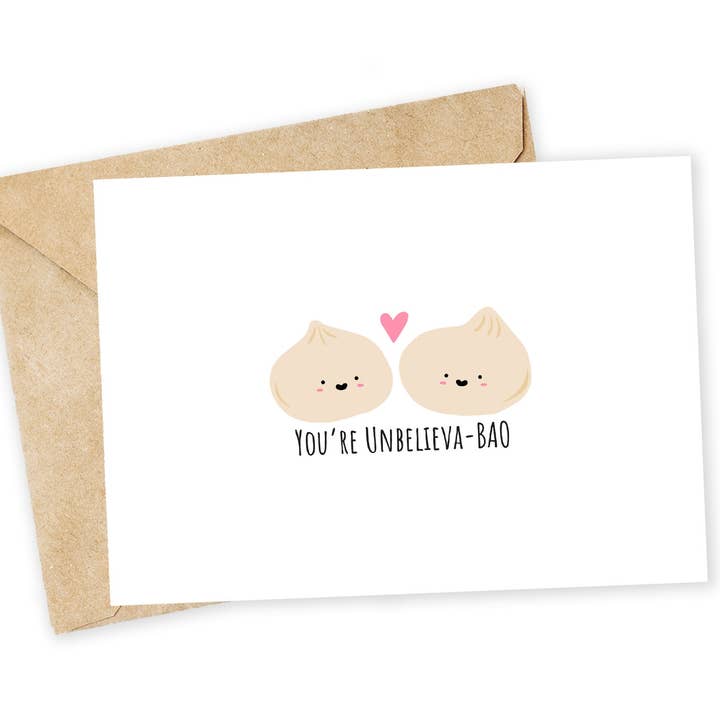 Unbelieva-BAO Greeting Card: Punny Valentine's Day Love Card for wholesale by Chewy Lemon Studio