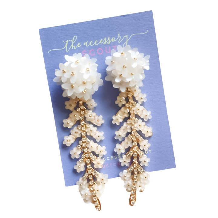 Marie Earrings - White + Flower Top for wholesale by THE ACCESSORY SCOUT
