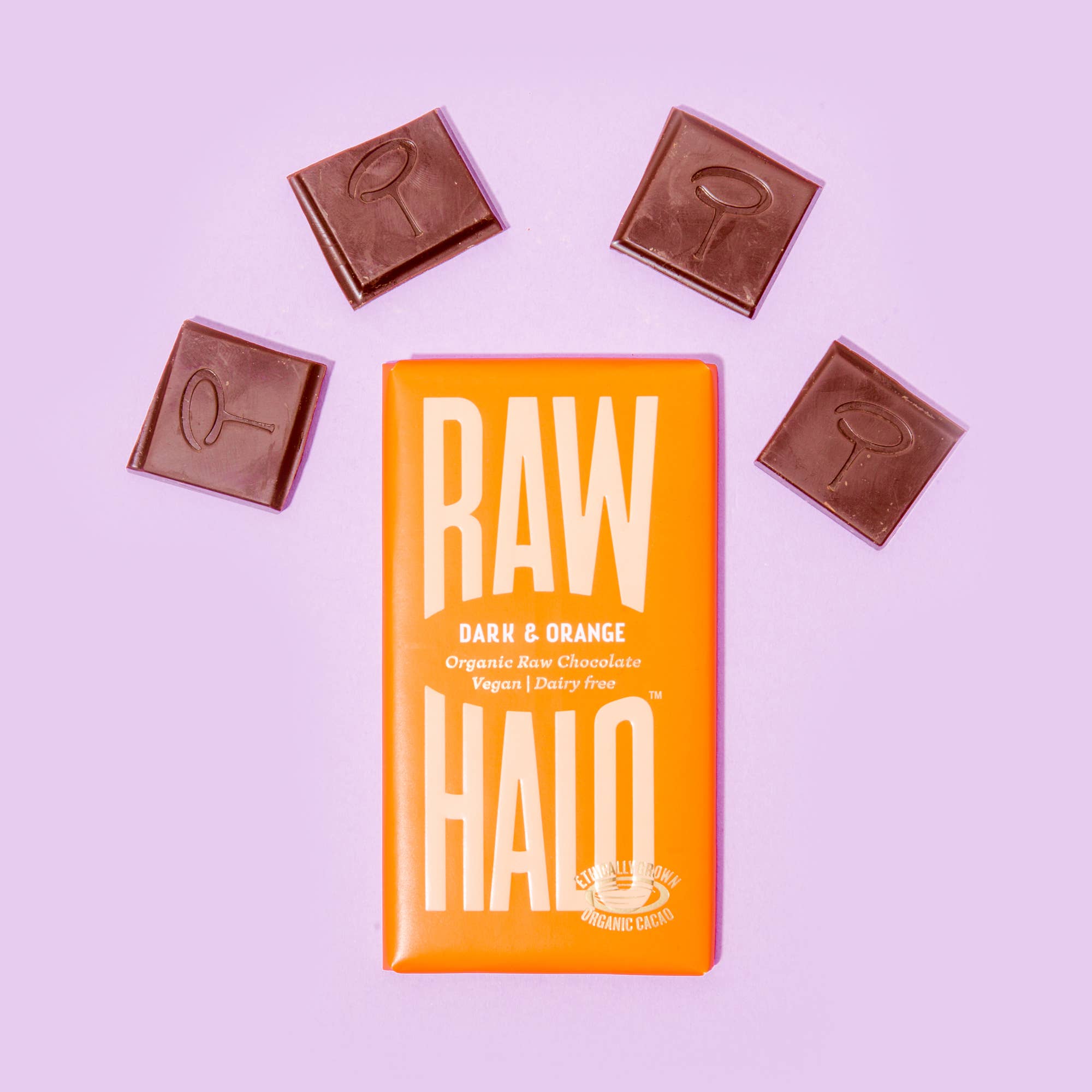 Raw Halo – wholesale Chocolate bar – Dark & Orange Organic Vegan Chocolate 35g (Case of 10)1