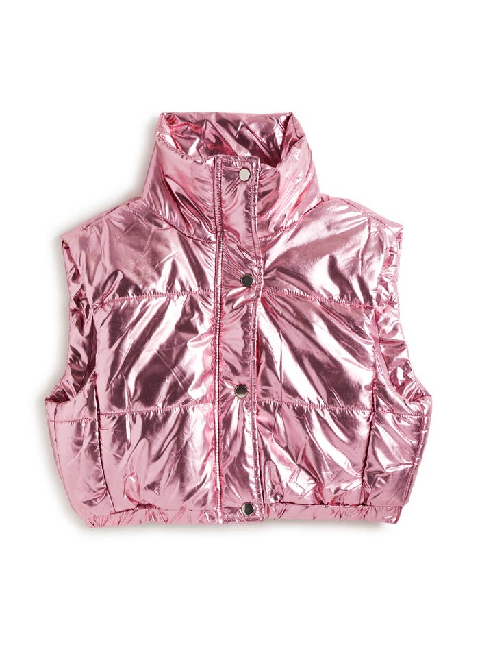 Tractr Jeans - Wholesale Outerwear Vest - Kids - GIRLS-METALLIC CROPPED PUFFER VEST WITH PULL TAB/25834-MKYB