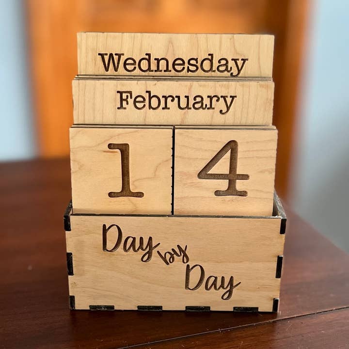 Engraved Wooden Perpetual Calendar for wholesale by Munsell Made