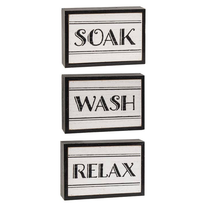 Boîte à lettres noire et blanche pour le bain, 3 pancartes assorties pour la vente par Col House Designs