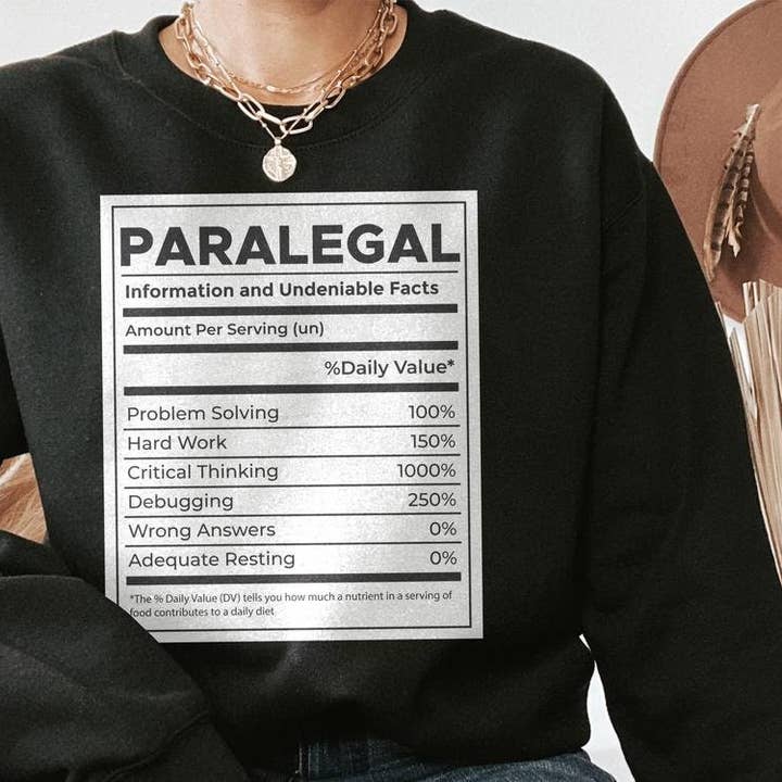 PositiveParty - Wholesale Screen Printed T-Shirt - Women's - Paralegal Shirt, Paralegal Nutrition Facts2