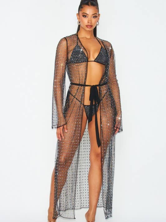 Vest met strass en stofdoek HOEA746 voor wholesale door House of E ATL LLC