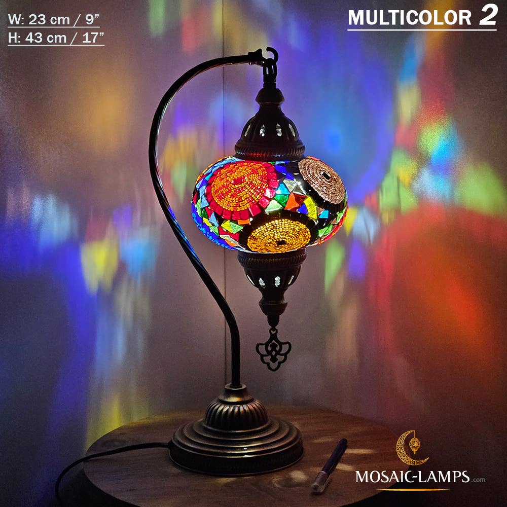 Mosaic Lamps - Wholesale Accent/Desk Lamp - 10+Colors - Gooseneck Large Globe Mosaic Table Lamp, Turkish32