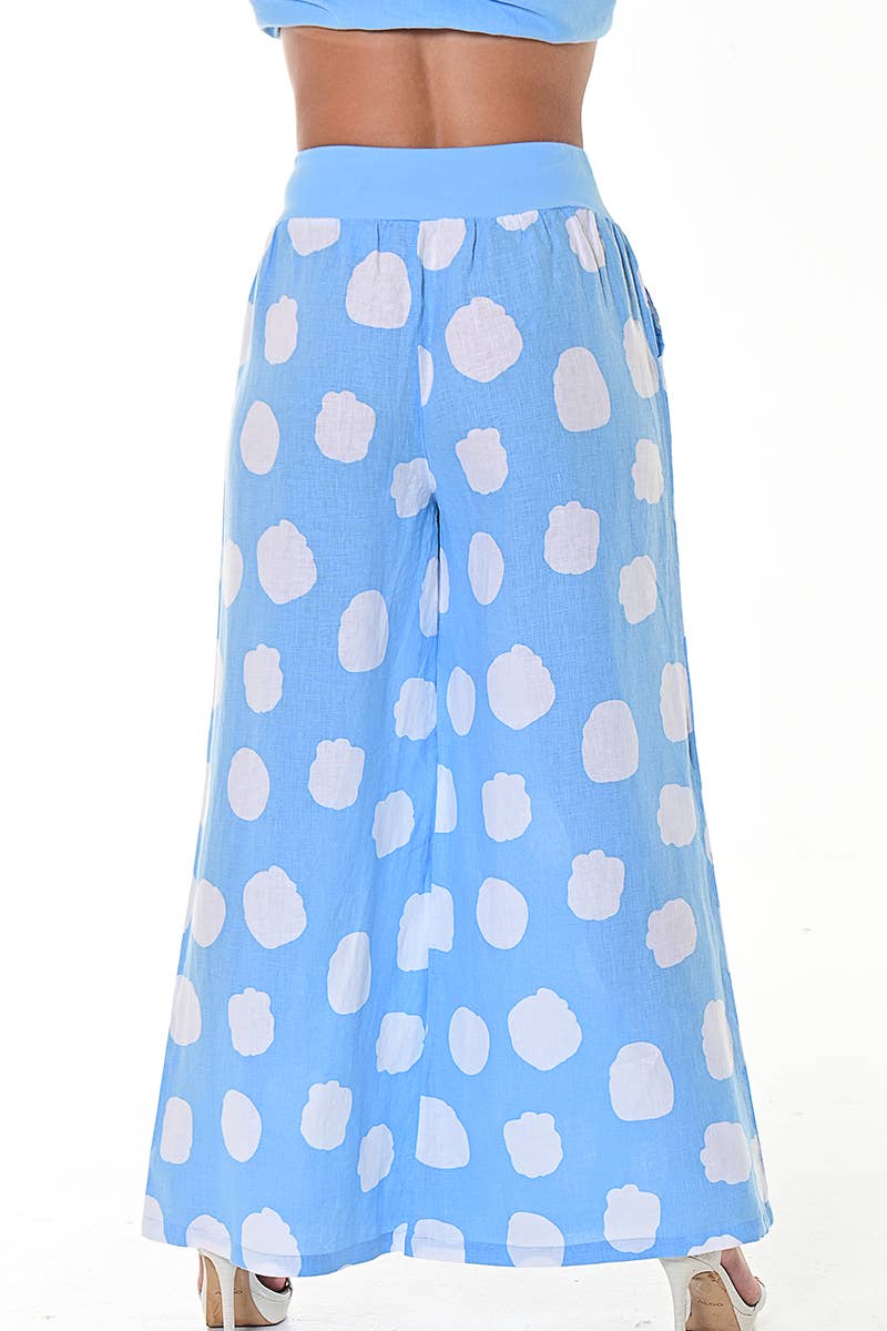 Azucar & Bohio - Wholesale Pants - Women's - Ladies Linen Wide Leg Pants Polka-Dot Print/Cloud by AZUCAR4