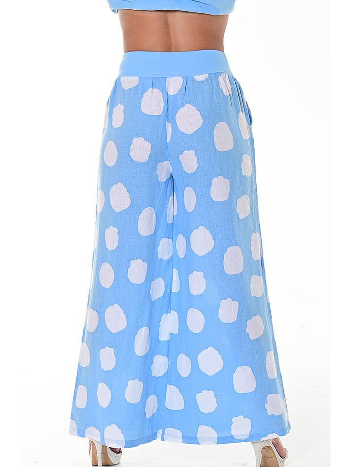 Azucar & Bohio - Venta al por mayor Pantalones - Mujer - Pantalones anchos de lino para mujer con estampado de lunares y nubes de AZUCAR4