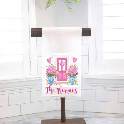 Personalisierte rosa Tür Veranda Mehlbeutel Geschirrtuch - Gastgebergeschenk - Einweihungsgeschenk - Valentinstag für den Großhandel von Moman Sales, Inc.
