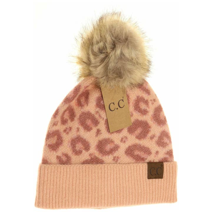 C.C Beanie – wholesale Mössa - Dam – Leopardmönster fuskpäls Pom mössa HAT3513