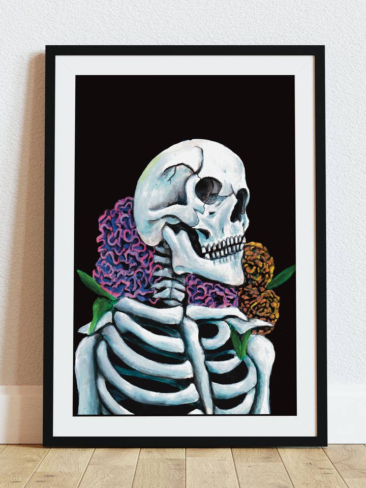 Impression d'art gothique de fleur squelette du Mexique pour la vente par Wayward
