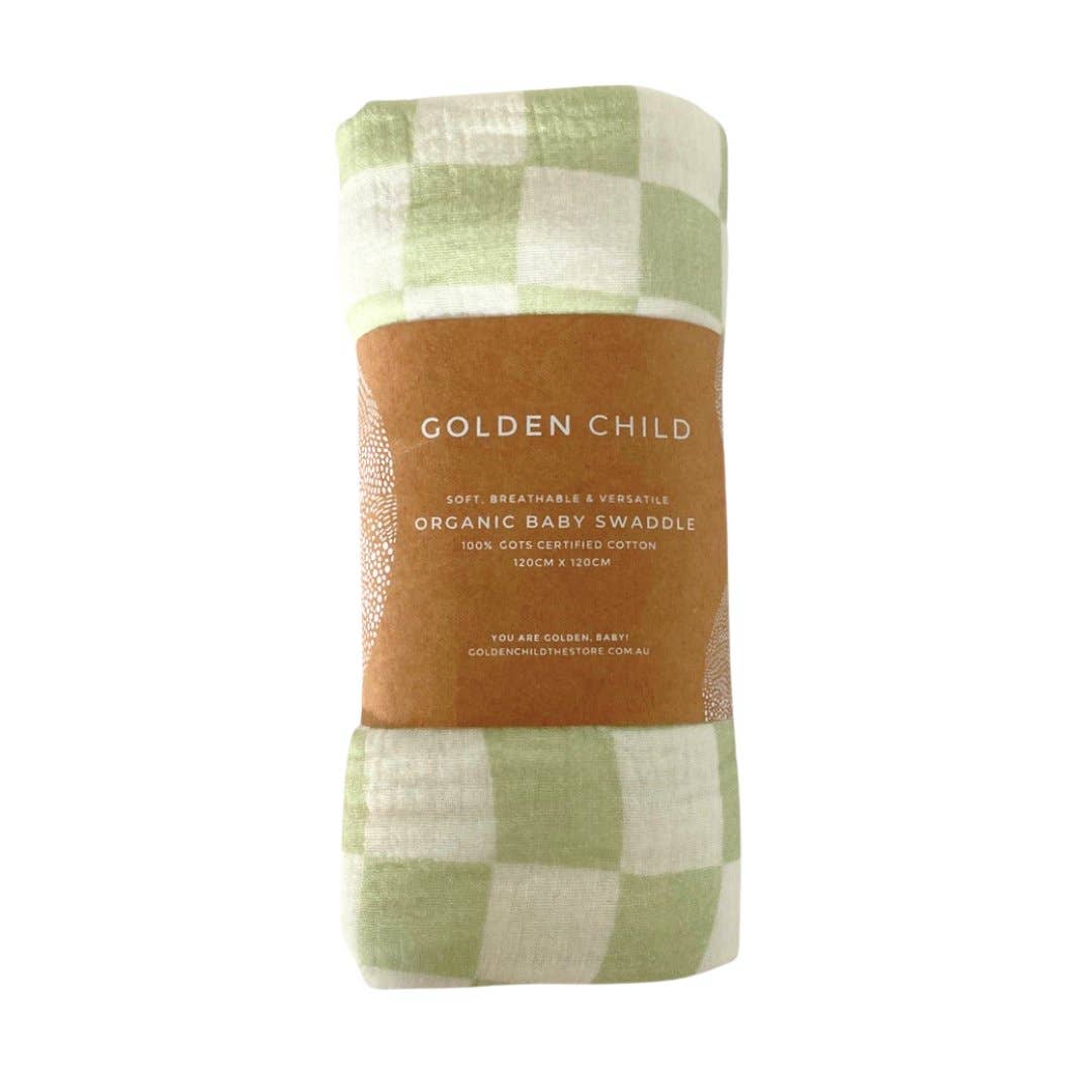 Golden Child - Wholesale Swaddle - Baby - Checked Organic Cotton Baby Swaddle - Lime3