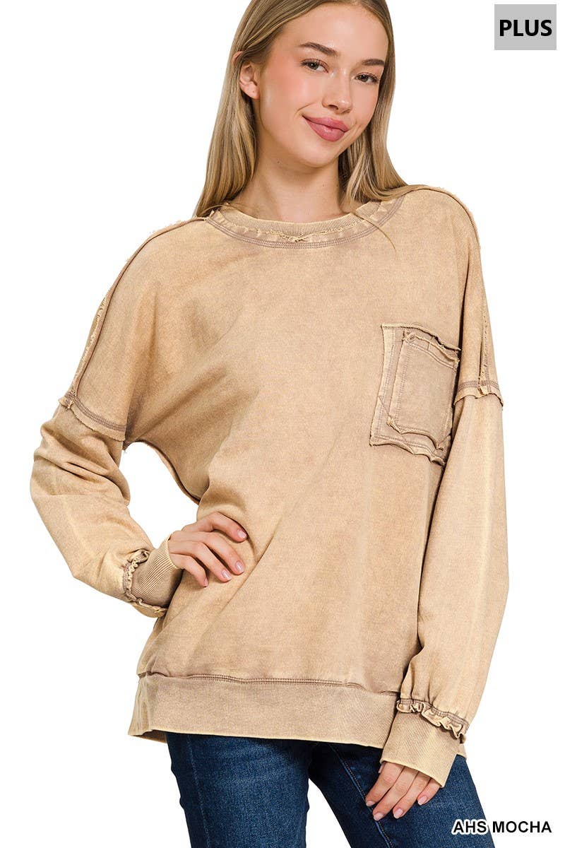 42POPS - Wholesale Sweatshirt - Women's - ', Plus French Terry Acid Wash Raw Edge Front Pocket11