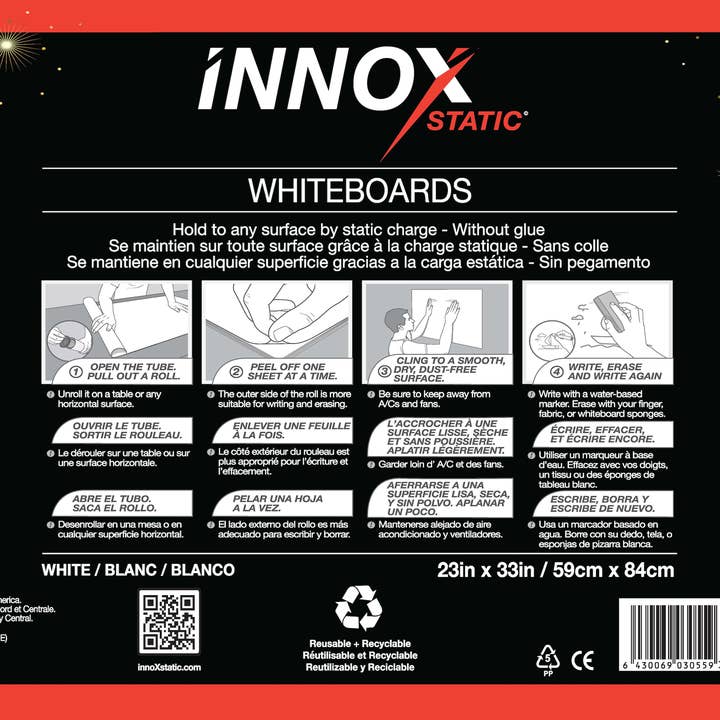 innoXstatic NOTES and WHITEBOARDS – wholesale Whiteboard/dry-erase board – Whiteboards-Electrostatic-Added-Reusable-Sheets-White-&-Clear1