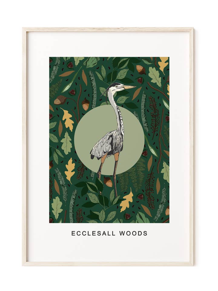 Ecclesall Woods A4/A3 Illustrated Heron Sheffield Art Print for wholesale by Wildwood Paper
