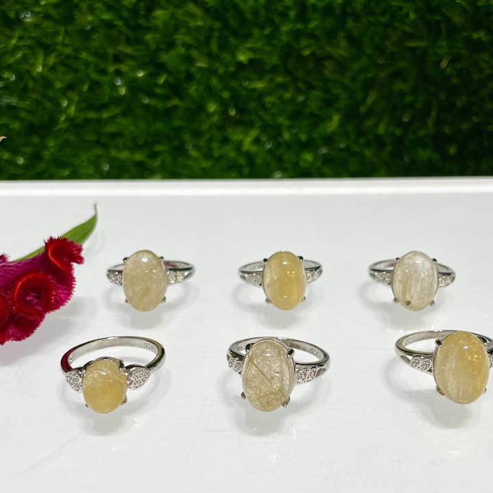 KayleeNYC – Anel de pedra única/solitário por atacado – Anel de Quartzo Rutilado Dourado Natural Branco2