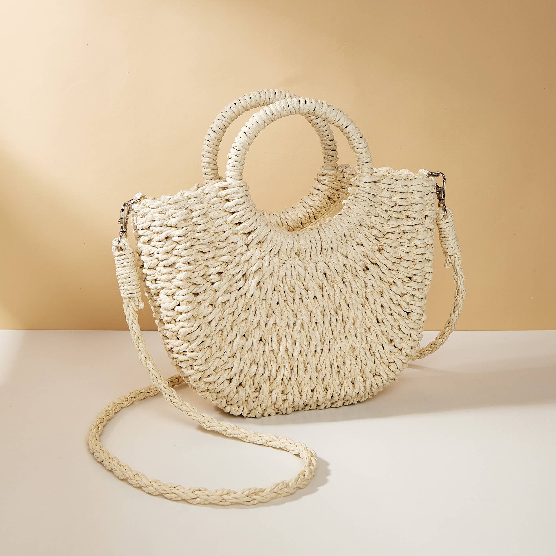 Little Trendy - Wholesale Beach Bag - Half-moon shape handbag straw woven beach summer handbag0