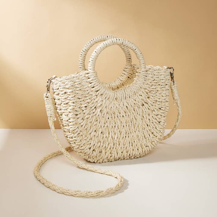 Little Trendy - Wholesale Beach Bag - Half-moon shape handbag straw woven beach summer handbag