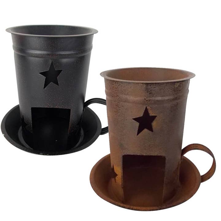 Candle Holder / Tart Warmer with Star Cut Outs - 7.5" Tall for wholesale by Birch Maison