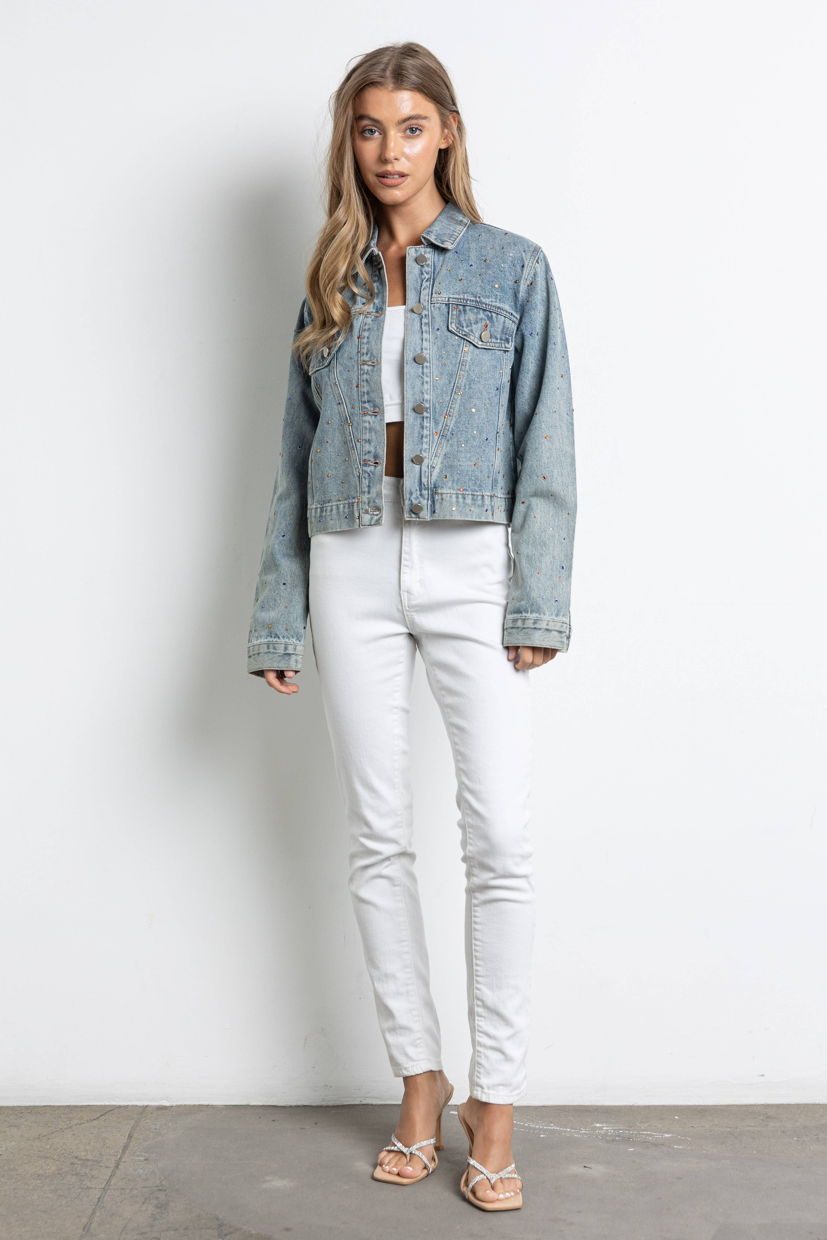 KIWI - Vendita all'ingrosso Giacca di jeans - Donna - Giacca in denim con strass multicolore IJ21282