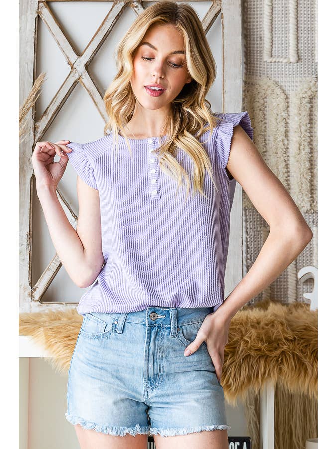 7th Ray – Engroshandel Strikket top - Dame – Solid Rib Knap-Front Flæseærme Top T515624