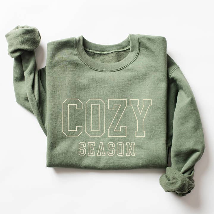 Military Green Cozy Season Sweatshirt, Super Soft Fall Crewneck Sweater for wholesale on Faire1