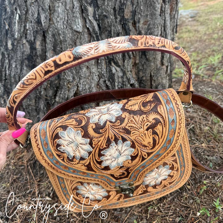Texas Western Cowhide Bags and More - Wholesale Shoulder bag – women's - Stella Tooled Leather Handbag by Countryside7