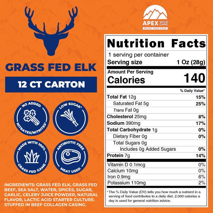 Farmers' Market Foods - Wholesale Jerky - APEX Wild Game Elk & Beef Snack Sticks - Caddy of 12