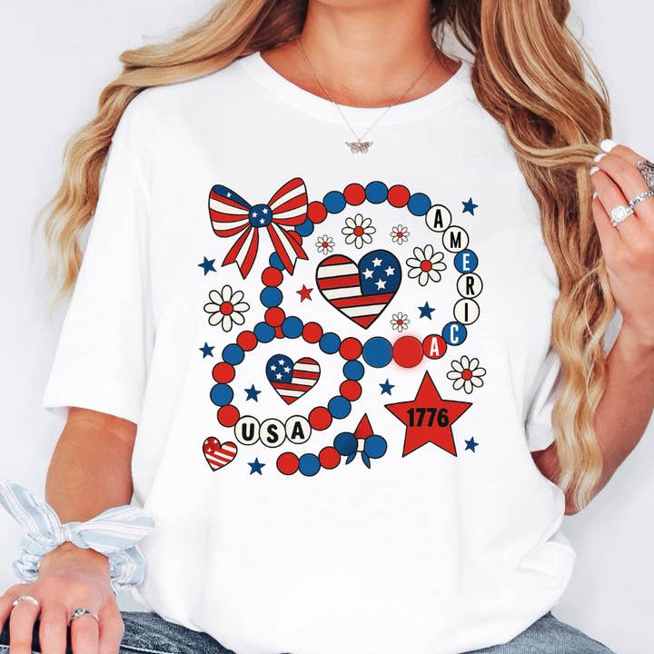 Maglietta grafica America USA 1776 4 luglio per la vendita all'ingrosso da parte di Happy Mail Wholesale