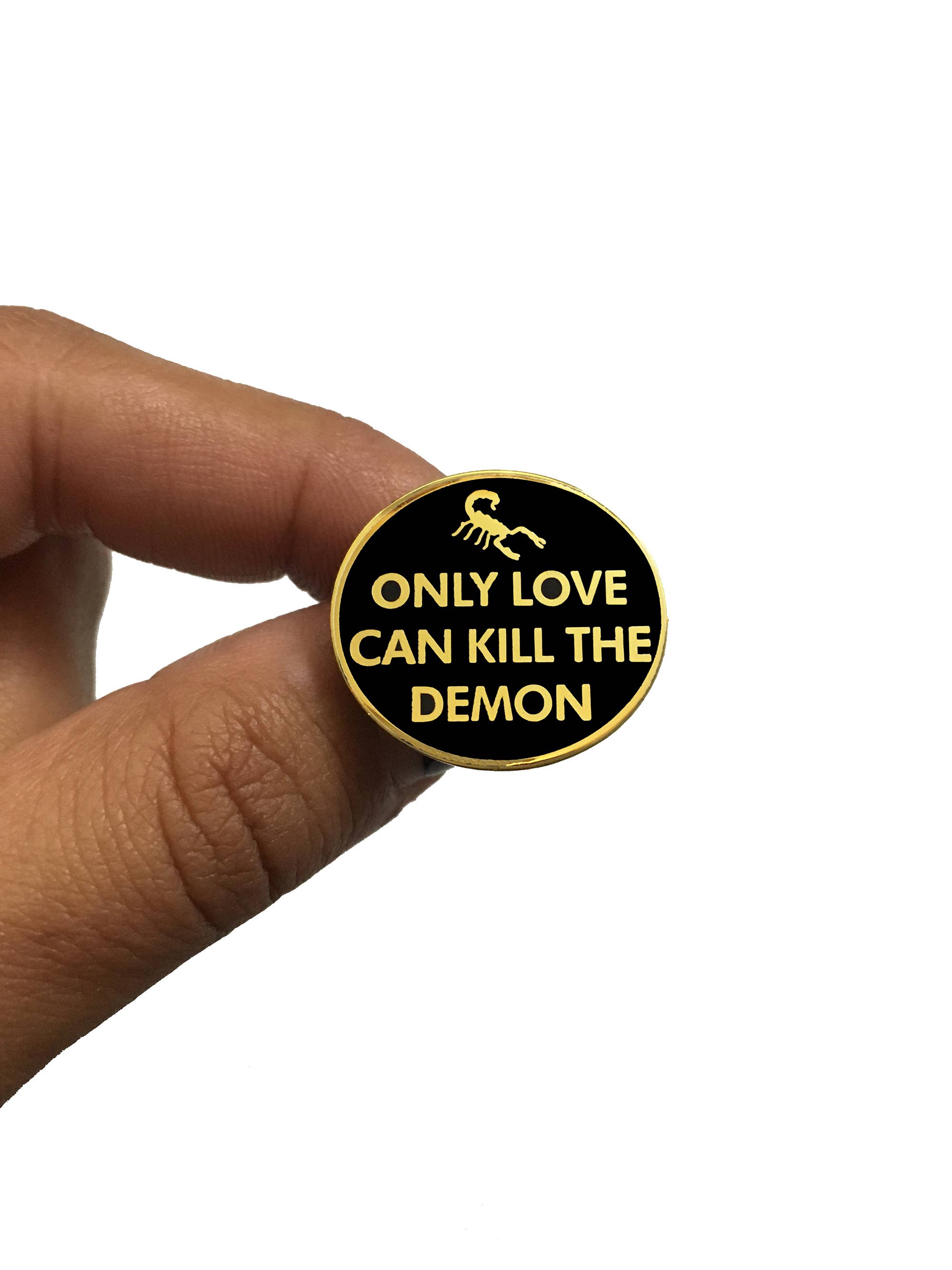 Born Rad Shop - Wholesale Lapel Pin/Button - Only Love Can Kill The Demon Gold Natural Born Killers Pin1