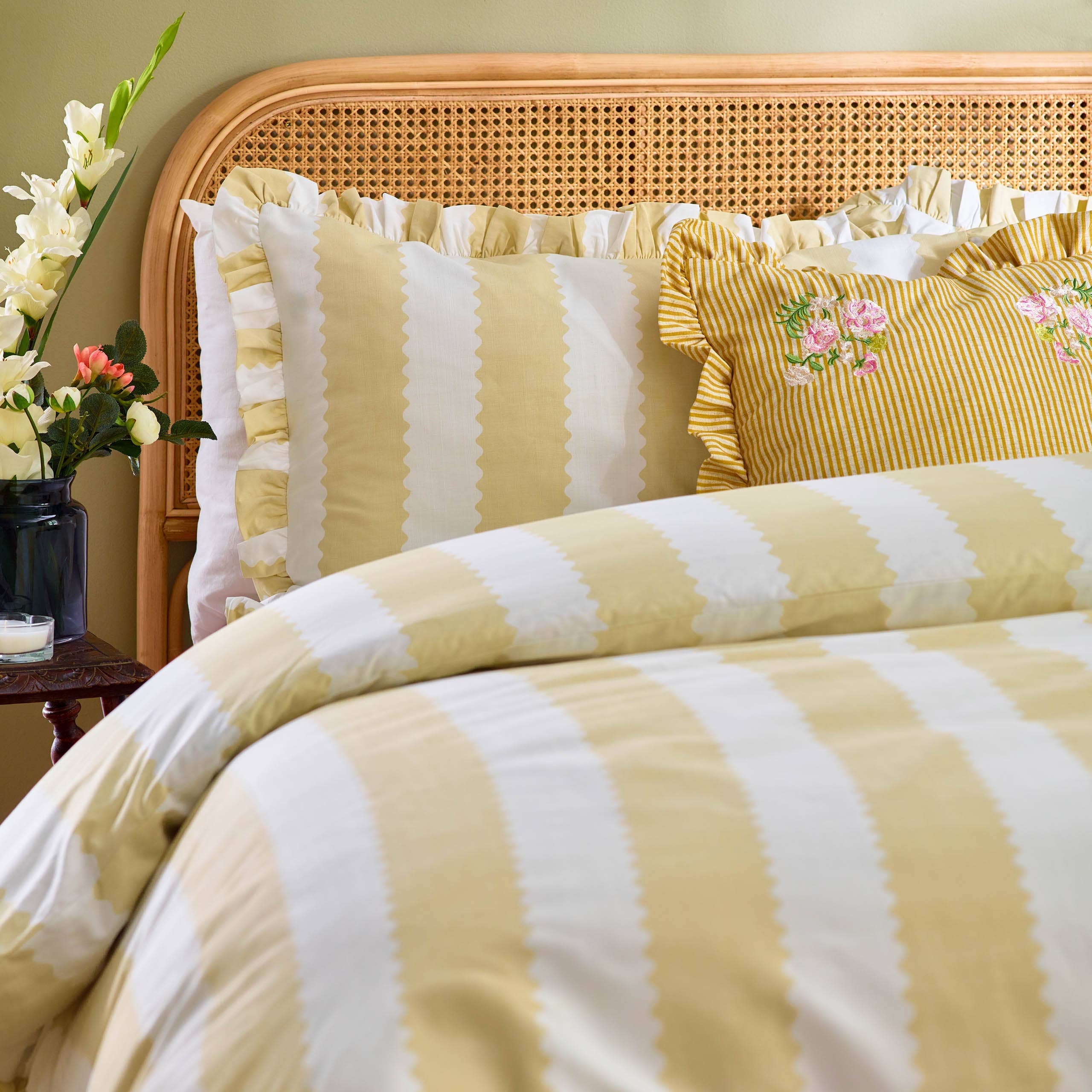 Birdie Stripe Ruffle Duvet Cover Set Butter Yellow for wholesale on Faire1