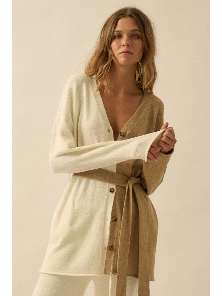 Promesa USA - Wholesale Cardigan - Women's - Textured Knit Colorblock Belted Cardigan2