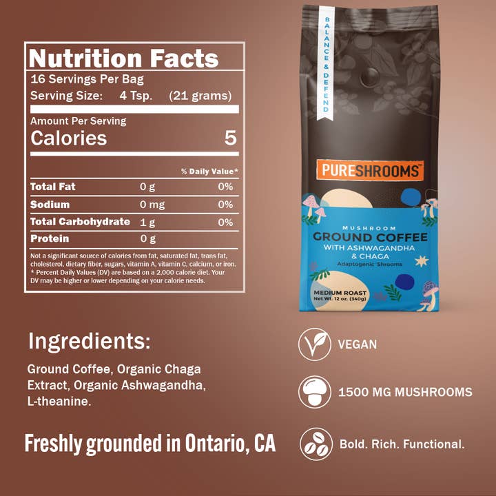 PureShrooms Inc. - Wholesale Ground Coffee - Balance & Defend Mushroom Ground Coffee 340g