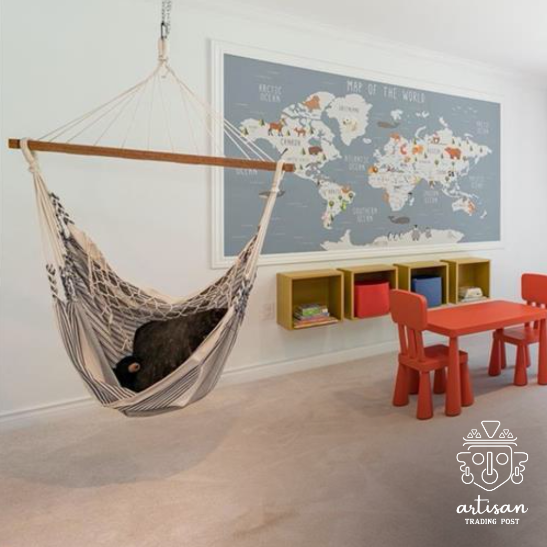 Artisan Trading Post - Venta al por mayor Hamaca - Silla colgante canguro natural con rayas azul acero2