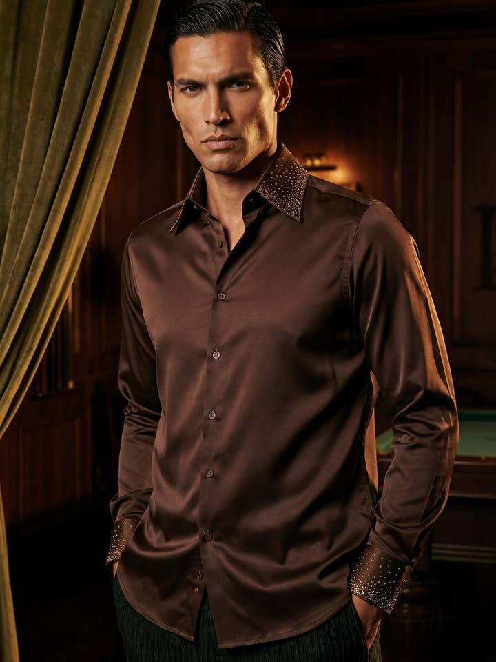 Herrskjortor med strass och stretch, långärmad 5BR21 för wholesale av BARABAS