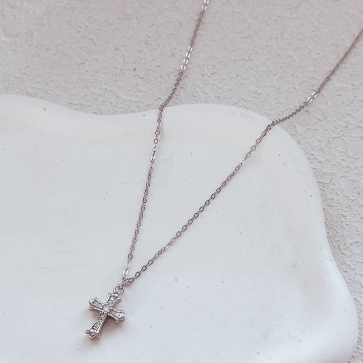 A Little Lacey - Wholesale Pendant/charm necklace - Evangeline Cross Girls Silver Necklace4