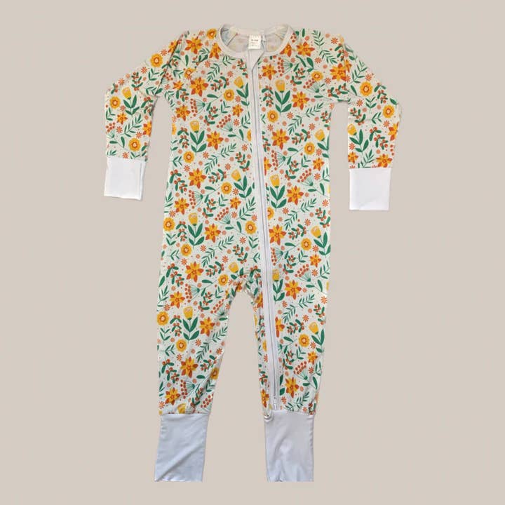 Organic Bamboo Baby Jumpsuit - Festive Floral for wholesale by Blush Boutique LLC