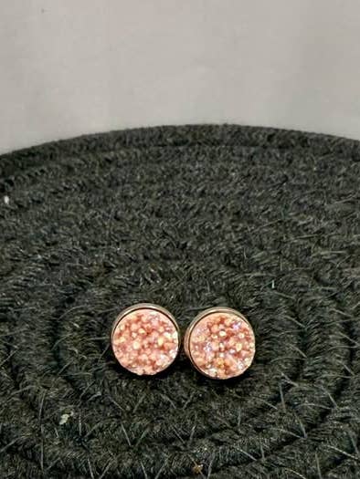 Everyday Stud Earrings, Light Pink Sparkle Druzy for wholesale by The Pink Cow